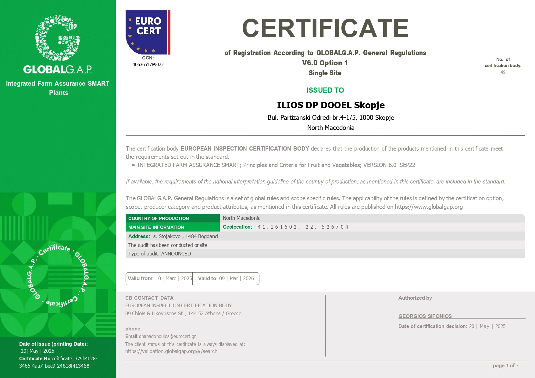 GLOBAL G.A.P Certificate